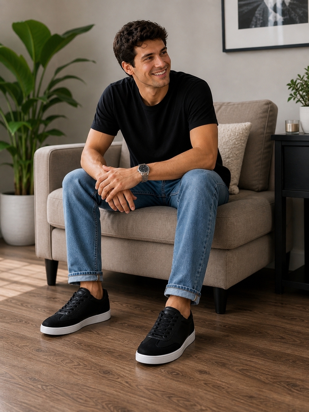 Men's Black Low-Top Sneakers – Casual Slim Style